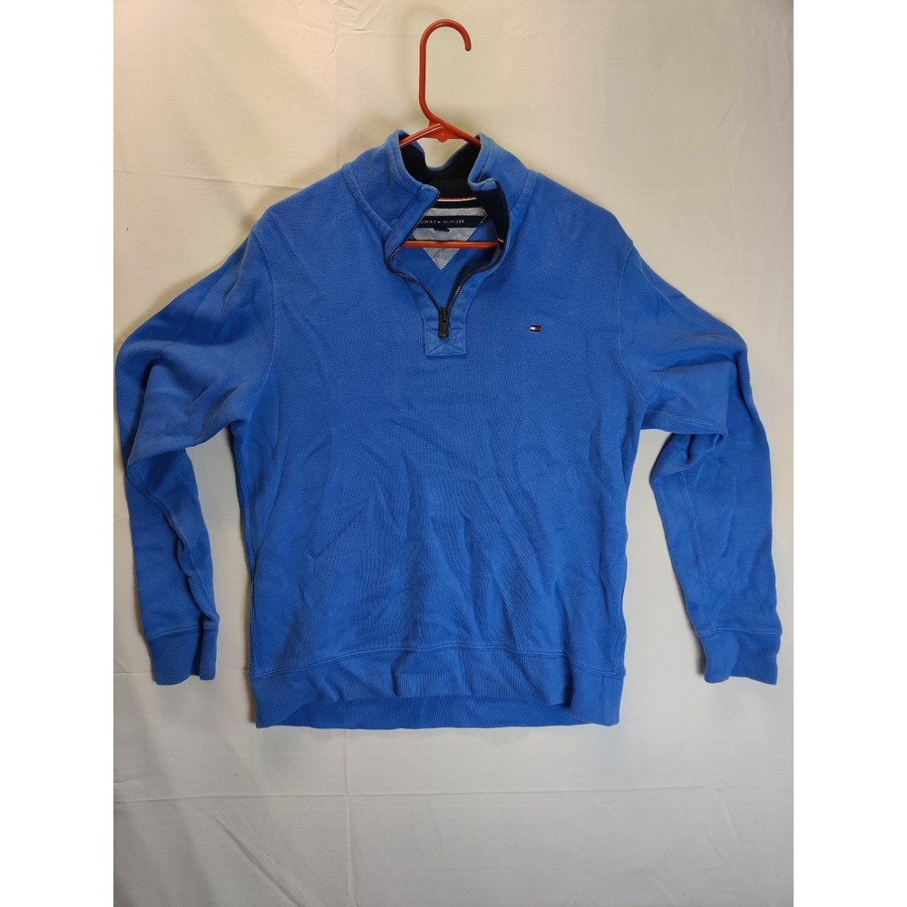 Tommy Hilfiger Mens Sweatshirt Size S/P  Blue Pullover 1/4 zip Solid Cotton